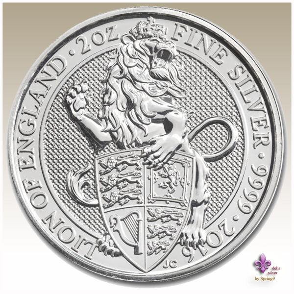 lion with a shield on a silver coin