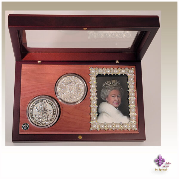 presentation case with picture frame and two coins