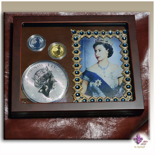 presentation case with coins and picture frame