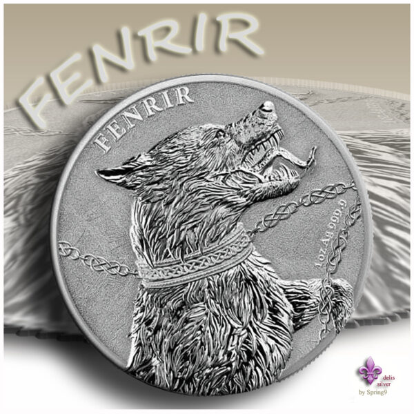 Fenrir wolf with chain on the round coin