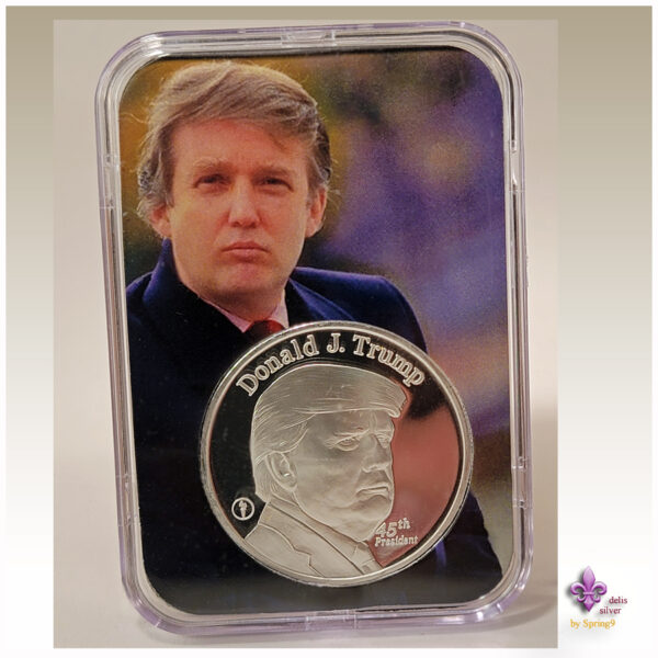 Donald Trump and a silver coin with his name