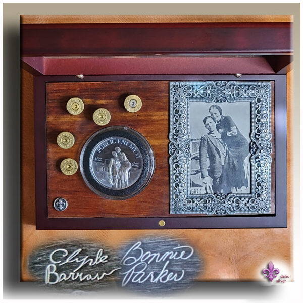 presentation case with a picture and a silver coin