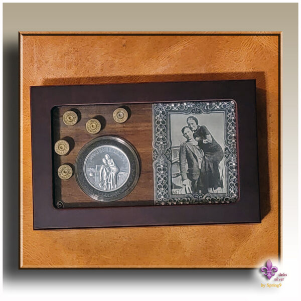 case with a coin and a picture of Clyde