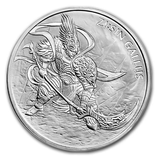 a silver coin with a picture of a warrior