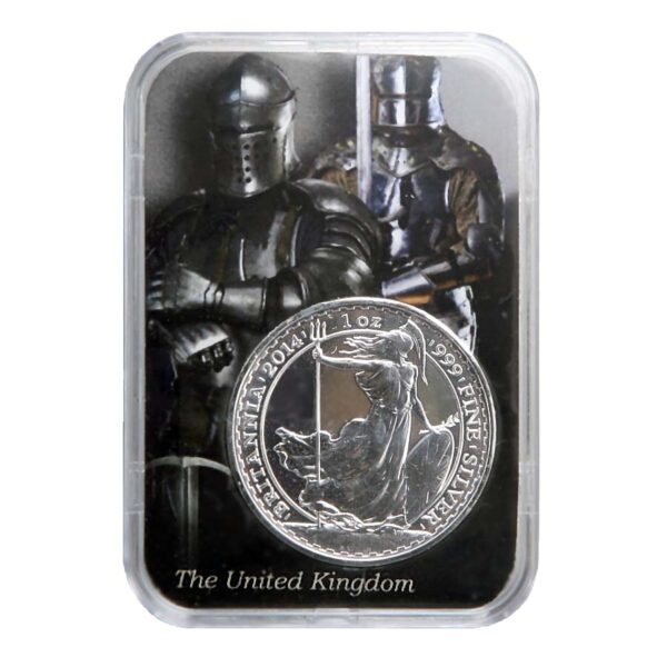 a silver coin in a plastic container