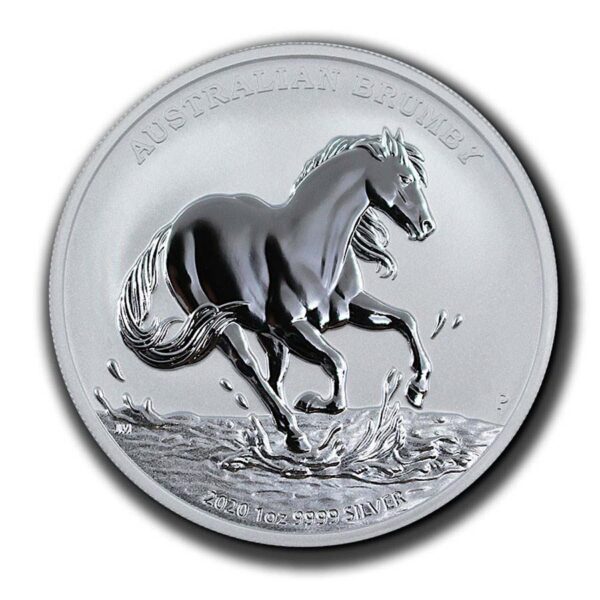 a silver coin with a horse on it