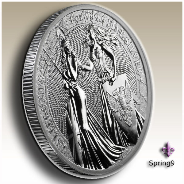 Perspective of a silver coin Britannia