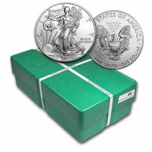 green box strapped with two silver coins