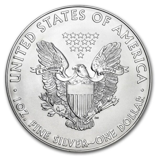 a silver coin with a eagle and stars