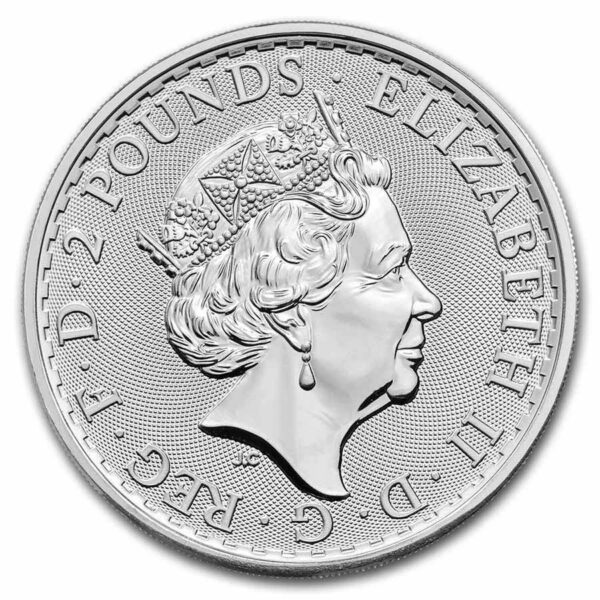 a silver coin with a woman's face