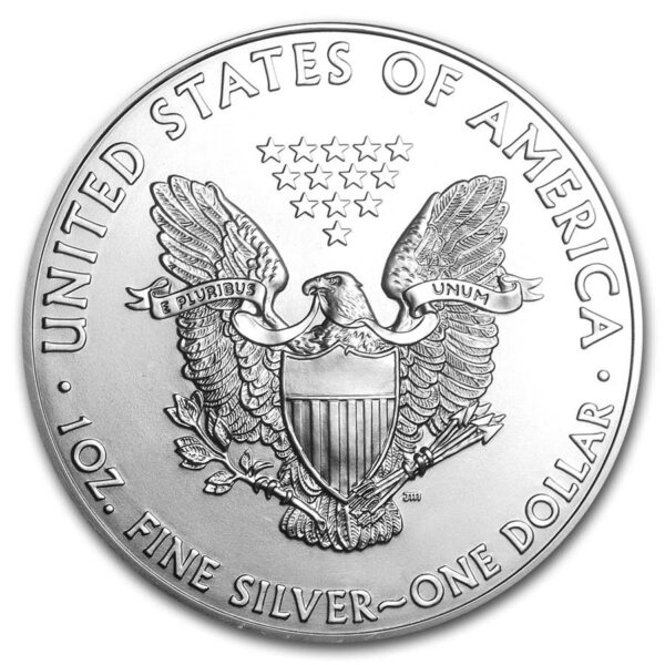 a silver coin with a eagle and stars