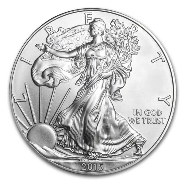 a silver coin with a woman holding a flag