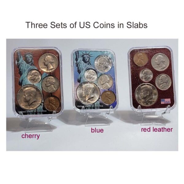 a group of coins in a plastic container