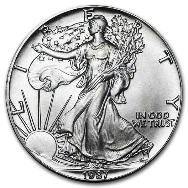 a silver coin with a woman holding a tree branch