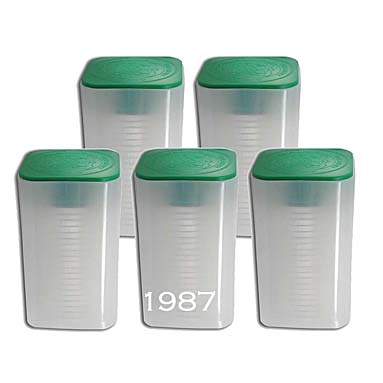 five tubes with green lids