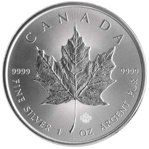 maple leaf on silver coin