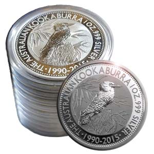 stack of coins and one silver coin with kookaburra