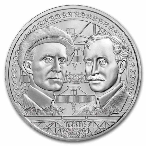 a silver coin with a picture of men