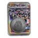 a silver coin in a plastic container