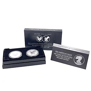 presentation box with 2021 two silver eagles