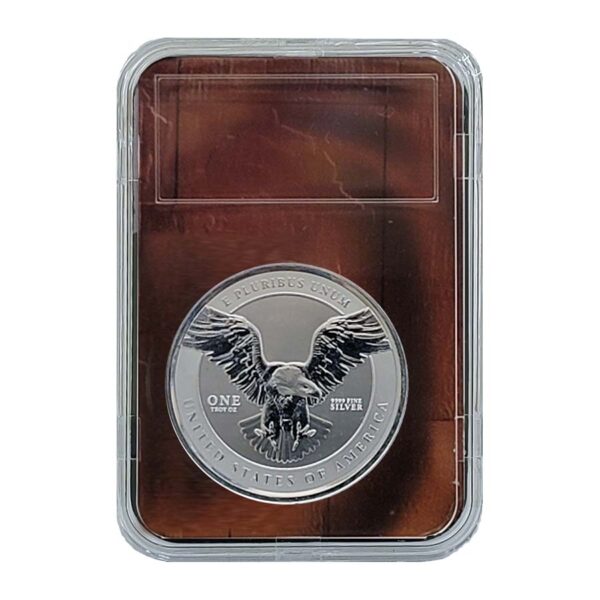 a silver coin in a plastic case