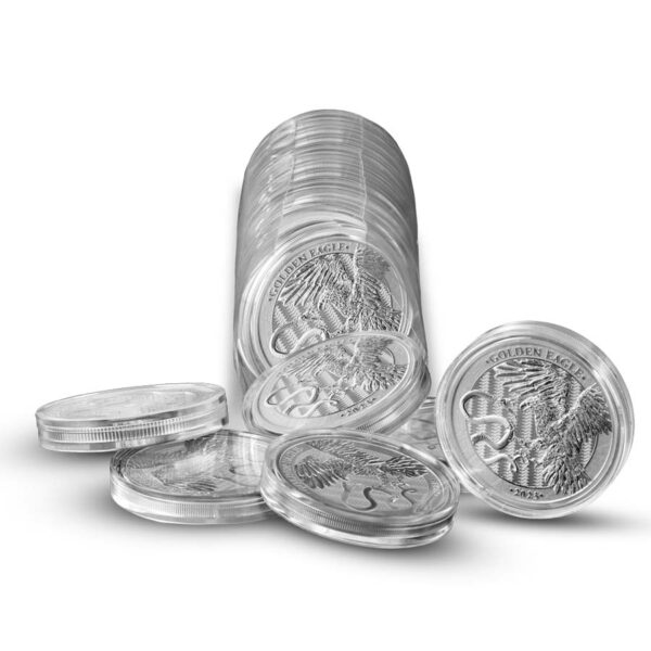 a stack of silver coins