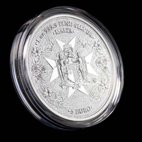 a silver coin with a star and a shield