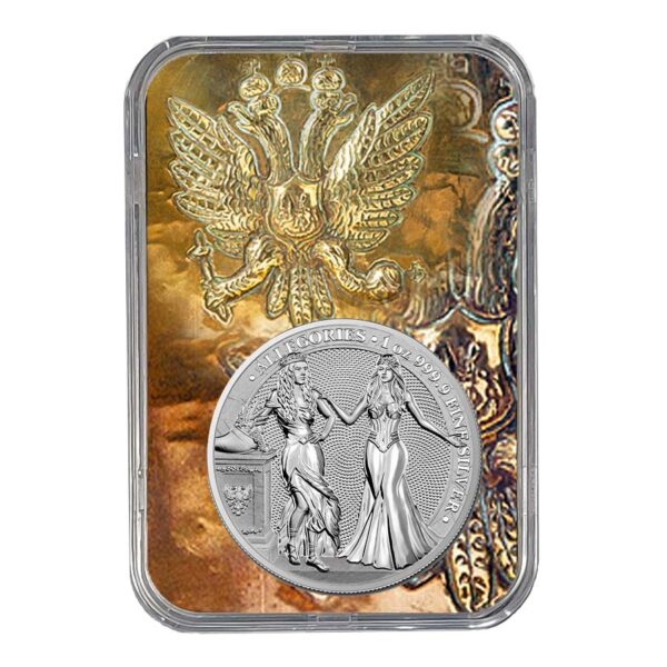 a silver coin in a case