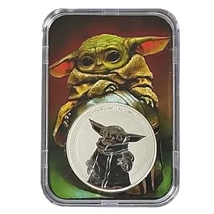 Baby Yoda coin is placed in the slab