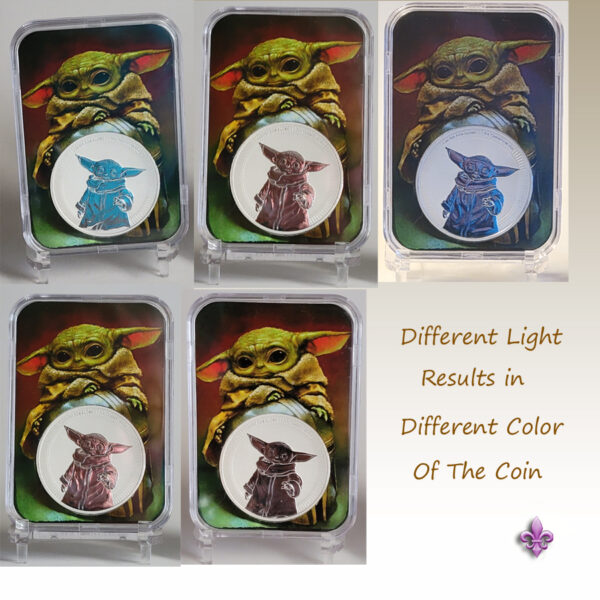 five slabs with a coin in different colors