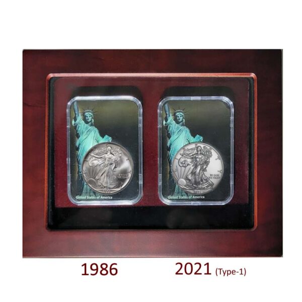 two slabs with coins in a case